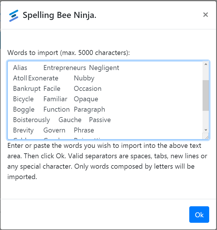 Import Words Dialog