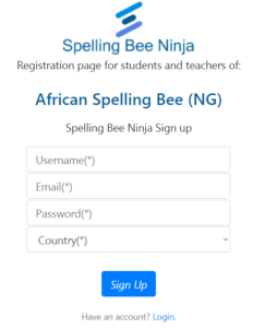 african spelling bee student signup