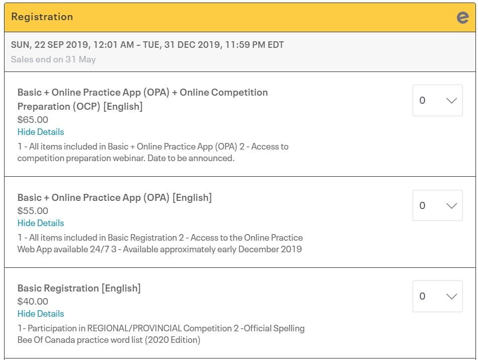 registration for spelling bee of canada