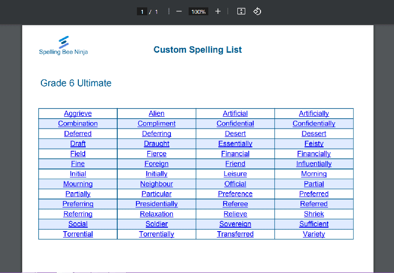 The Definitive Year 6 Spelling Words table